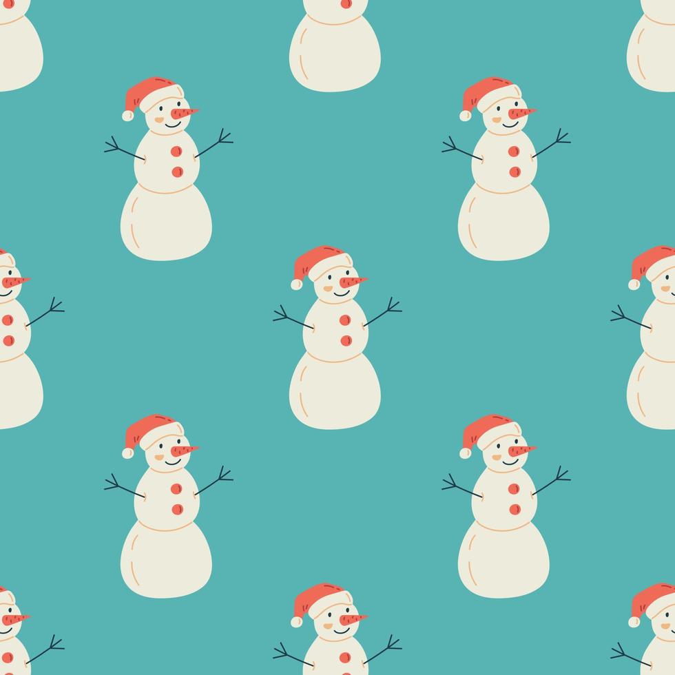 Snowman seamless pattern. Christmas collection. Flat vector illustration of a unicorn heart