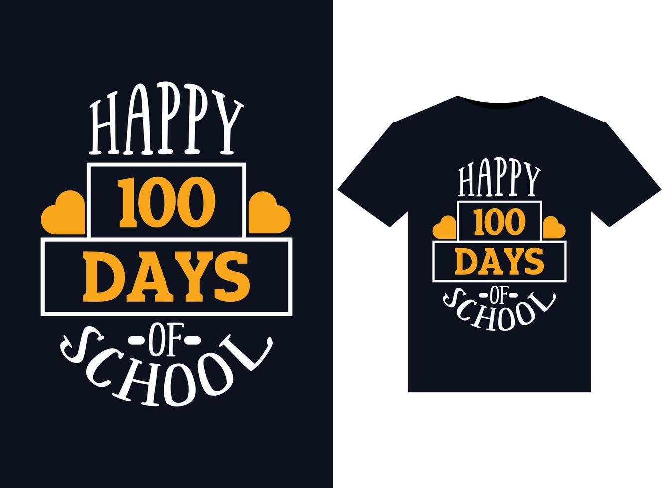 felices 100 días de ilustraciones escolares para el diseño de camisetas listas para imprimir vector