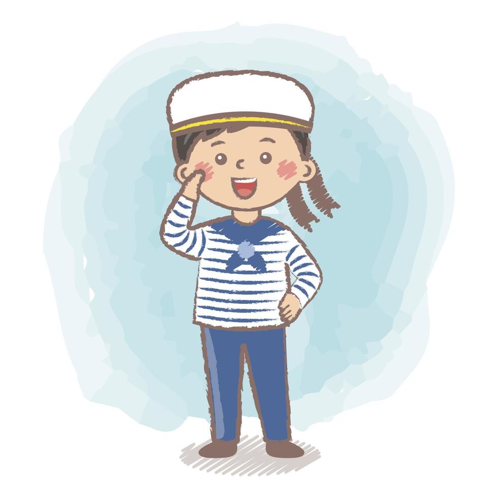 Sailor boy. Child with sailor uniform. Sailor kid isolated vector illustration. Dreaming about becoming an sailor. Career day in kindergarten. Cute little child.