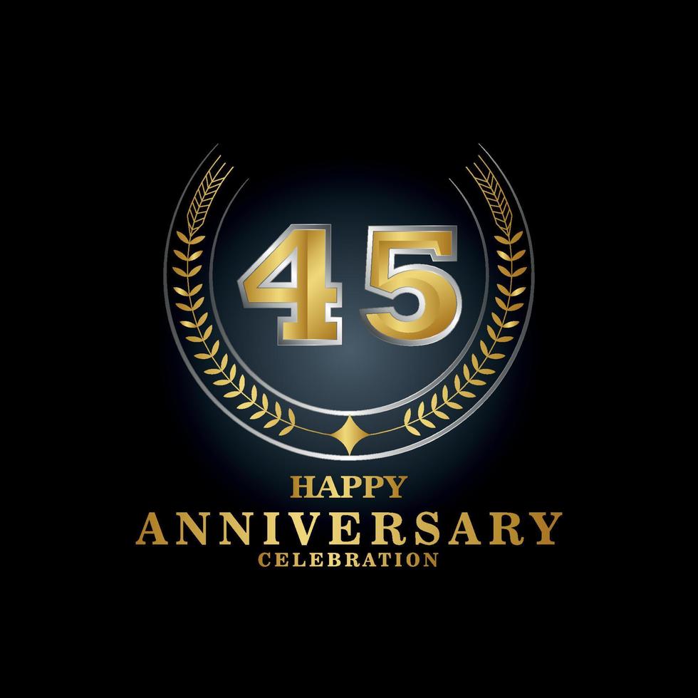 Template emblem 45th years old luxurious anniversary with a frame in the form of laurel branches and the number . anniversary royal logo. Vector illustration Design