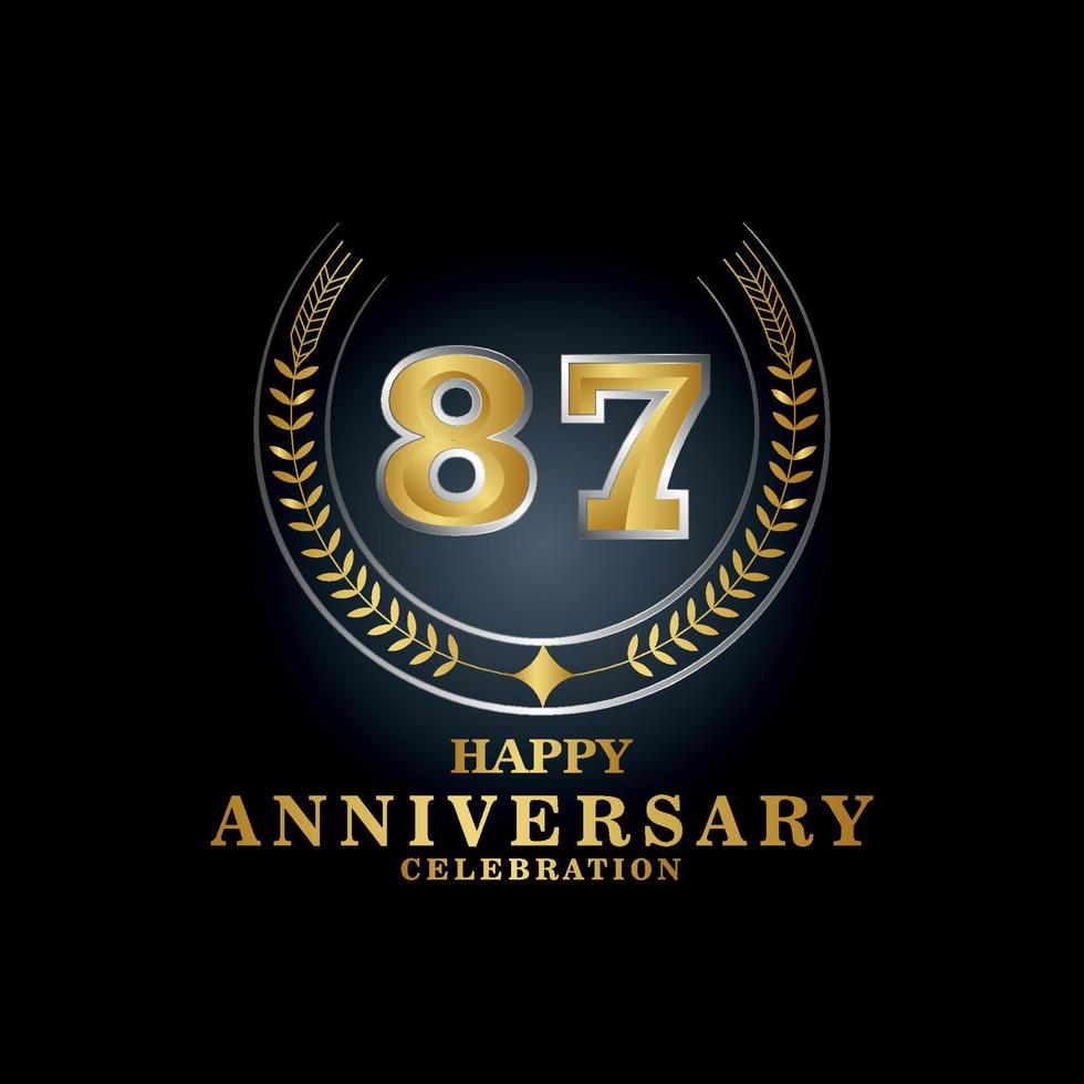 Template emblem 87th years old luxurious anniversary with a frame in the form of laurel branches and the number . anniversary royal logo. Vector illustration Design