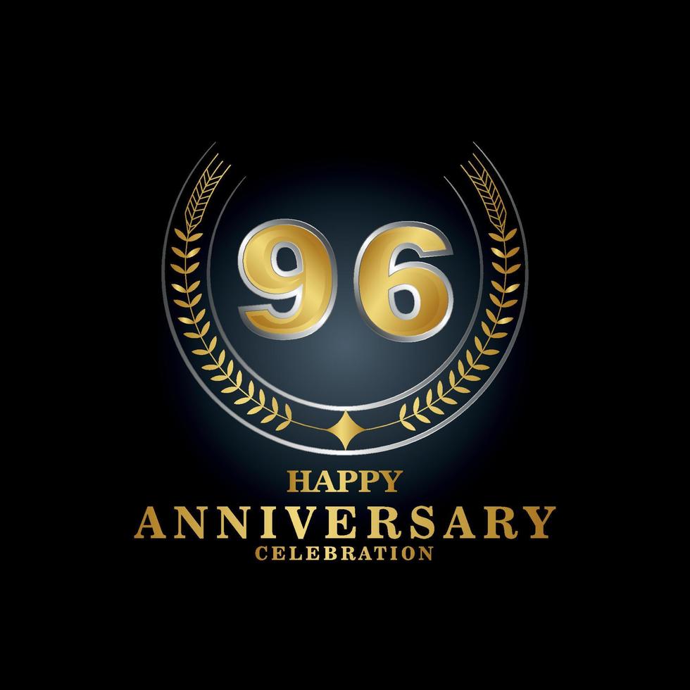 Template emblem 96th years old luxurious anniversary with a frame in the form of laurel branches and the number . anniversary royal logo. Vector illustration Design