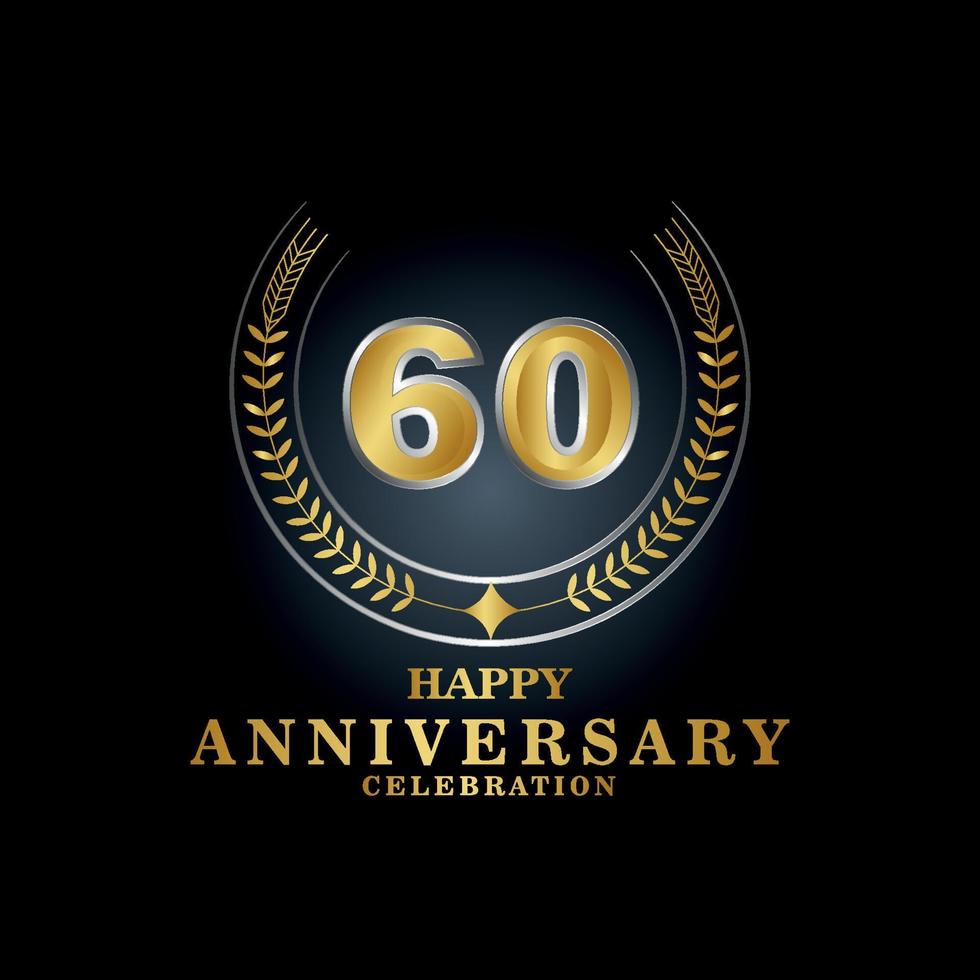 emblema de plantilla 60 años lujoso aniversario con un marco en forma de ramas de laurel y el número. logotipo real de aniversario. diseño de ilustración vectorial vector