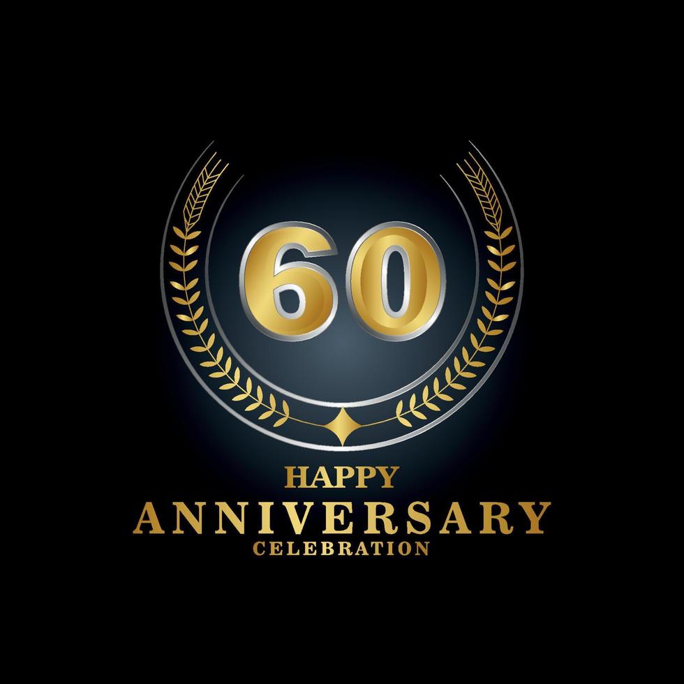 Template emblem 60th years old luxurious anniversary with a frame in the form of laurel branches and the number . anniversary royal logo. Vector illustration Design