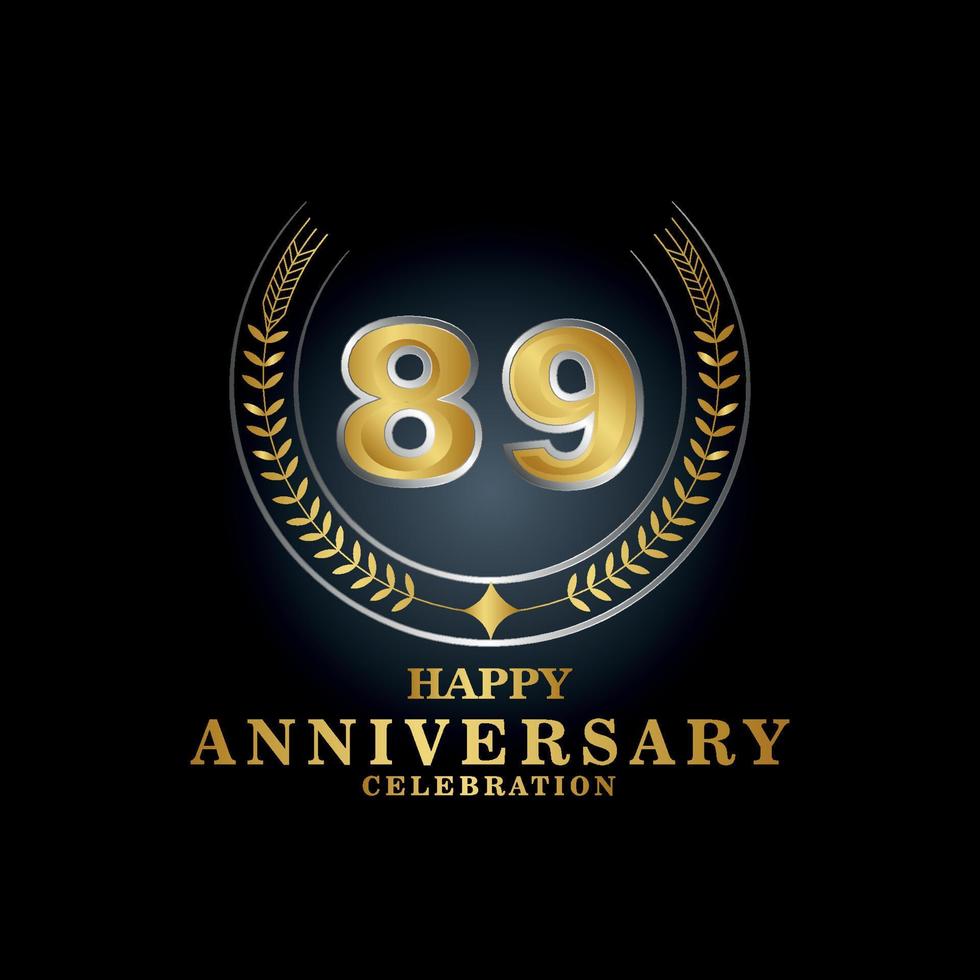 Template emblem 89th years old luxurious anniversary with a frame in the form of laurel branches and the number . anniversary royal logo. Vector illustration Design
