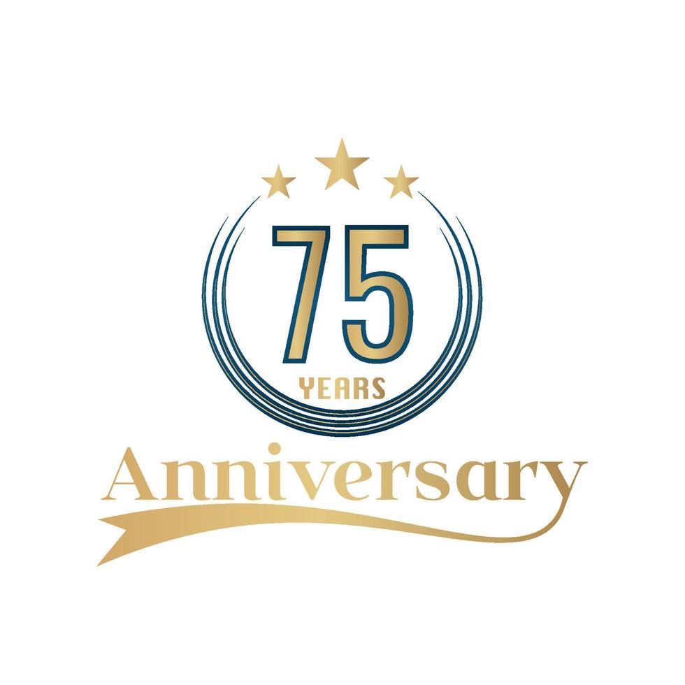 75 Year Anniversary Vector Template Design Illustration. Gold And Blue color design with ribbon