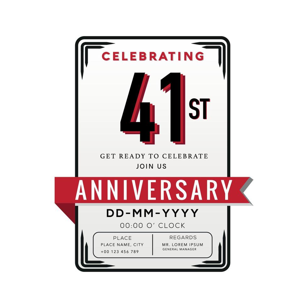 41 Years Anniversary Logo Celebration and Invitation Card with red ribbon Isolated on white Background vector
