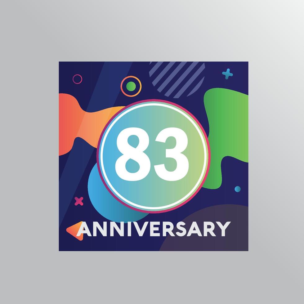 Logotipo de aniversario de 83 años, celebración de cumpleaños de diseño vectorial con fondo colorido y forma abstracta. vector