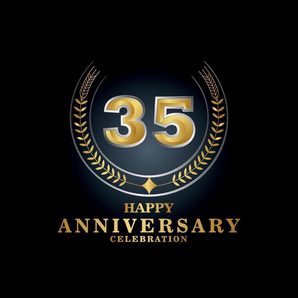 Template emblem 35th years old luxurious anniversary with a frame in the form of laurel branches and the number . anniversary royal logo. Vector illustration Design