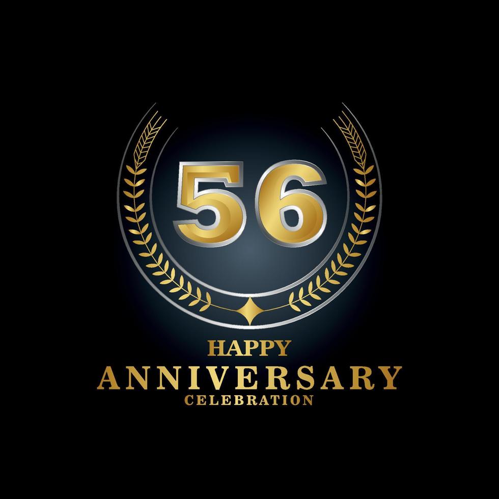 Template emblem 56th years old luxurious anniversary with a frame in the form of laurel branches and the number . anniversary royal logo. Vector illustration Design
