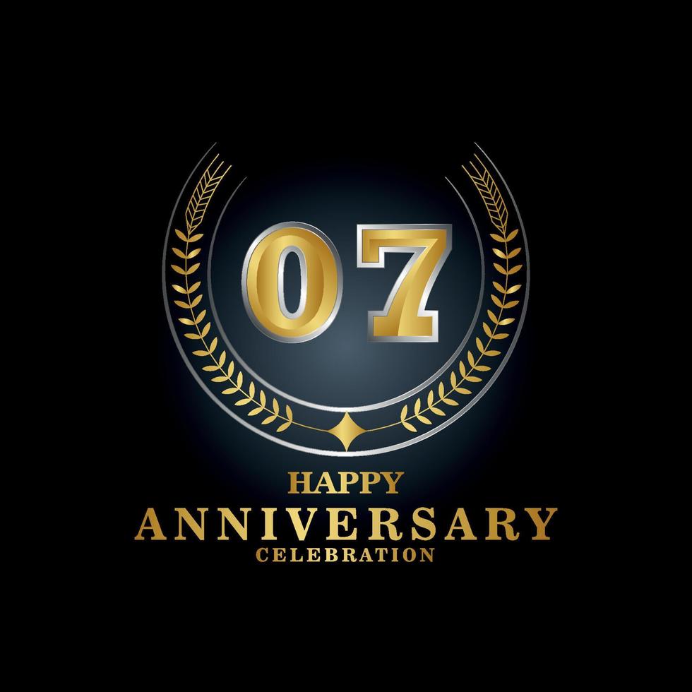 Template emblem 07th years old luxurious anniversary with a frame in the form of laurel branches and the number . anniversary royal logo. Vector illustration Design