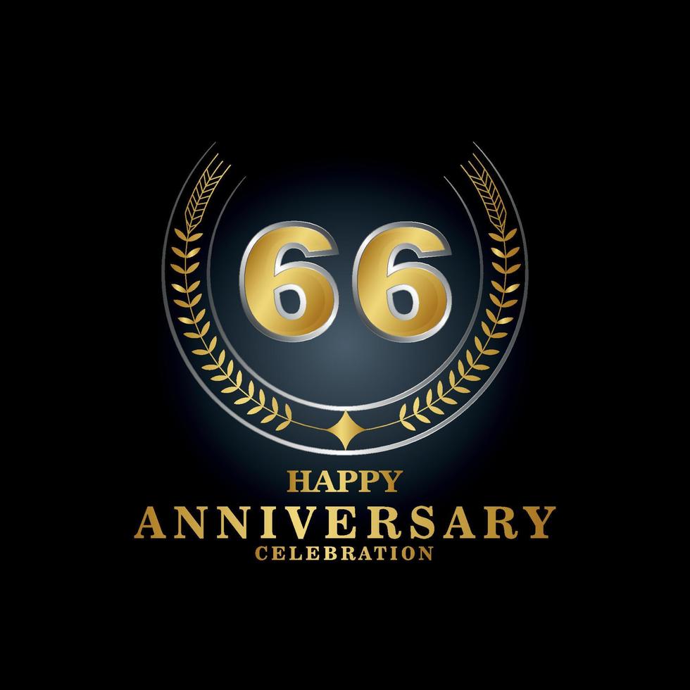 Template emblem 66th years old luxurious anniversary with a frame in the form of laurel branches and the number . anniversary royal logo. Vector illustration Design