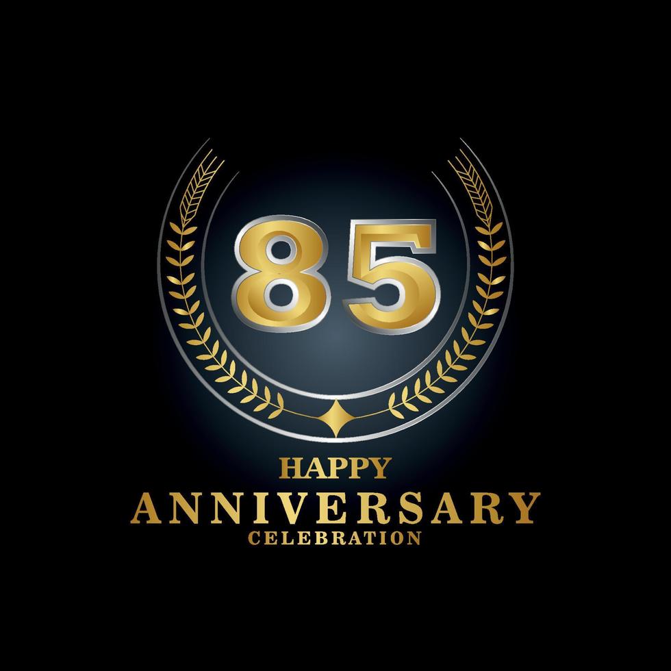 Template emblem 85th years old luxurious anniversary with a frame in the form of laurel branches and the number . anniversary royal logo. Vector illustration Design
