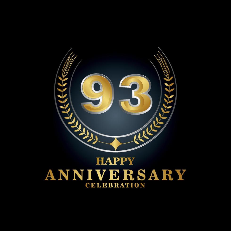 Template emblem 93rd years old luxurious anniversary with a frame in the form of laurel branches and the number . anniversary royal logo. Vector illustration Design