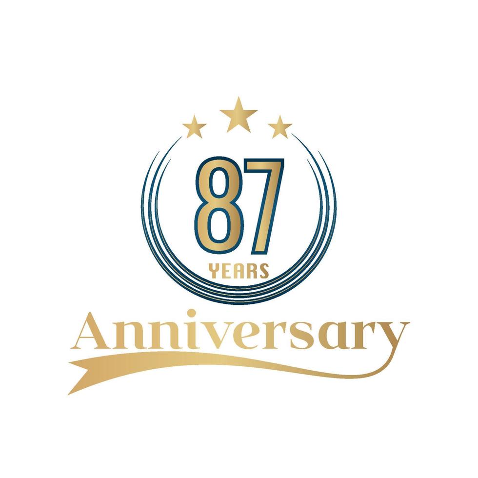87 Year Anniversary Vector Template Design Illustration. Gold And Blue color design with ribbon