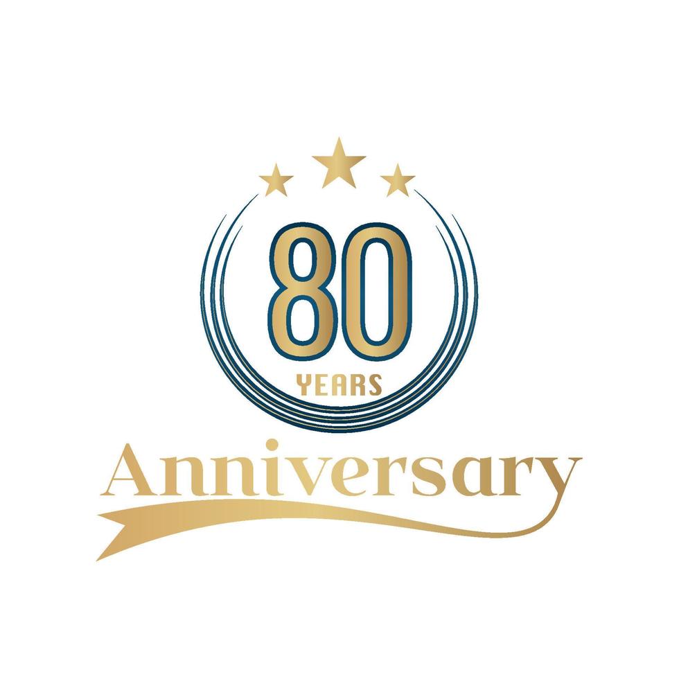80 Year Anniversary Vector Template Design Illustration. Gold And Blue color design with ribbon