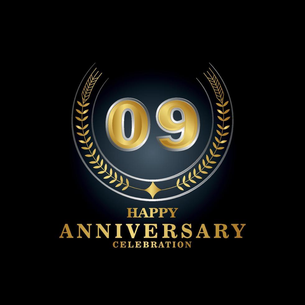 Template emblem 09th years old luxurious anniversary with a frame in the form of laurel branches and the number . anniversary royal logo. Vector illustration Design