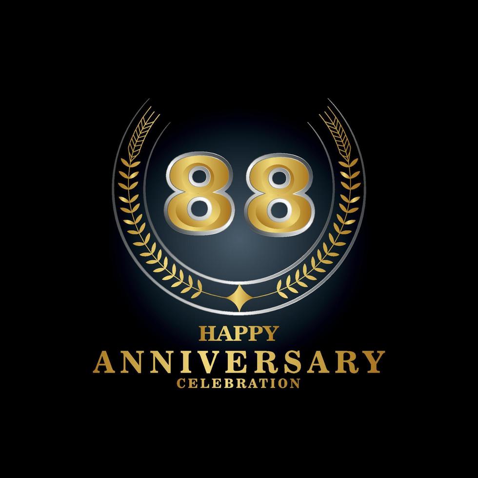 Template emblem 88th years old luxurious anniversary with a frame in the form of laurel branches and the number . anniversary royal logo. Vector illustration Design