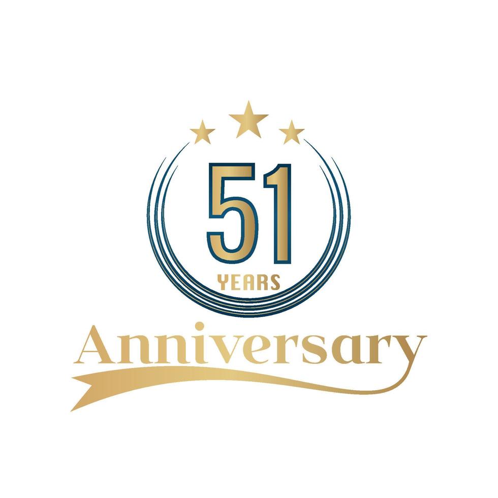 51 Year Anniversary Vector Template Design Illustration. Gold And Blue color design with ribbon