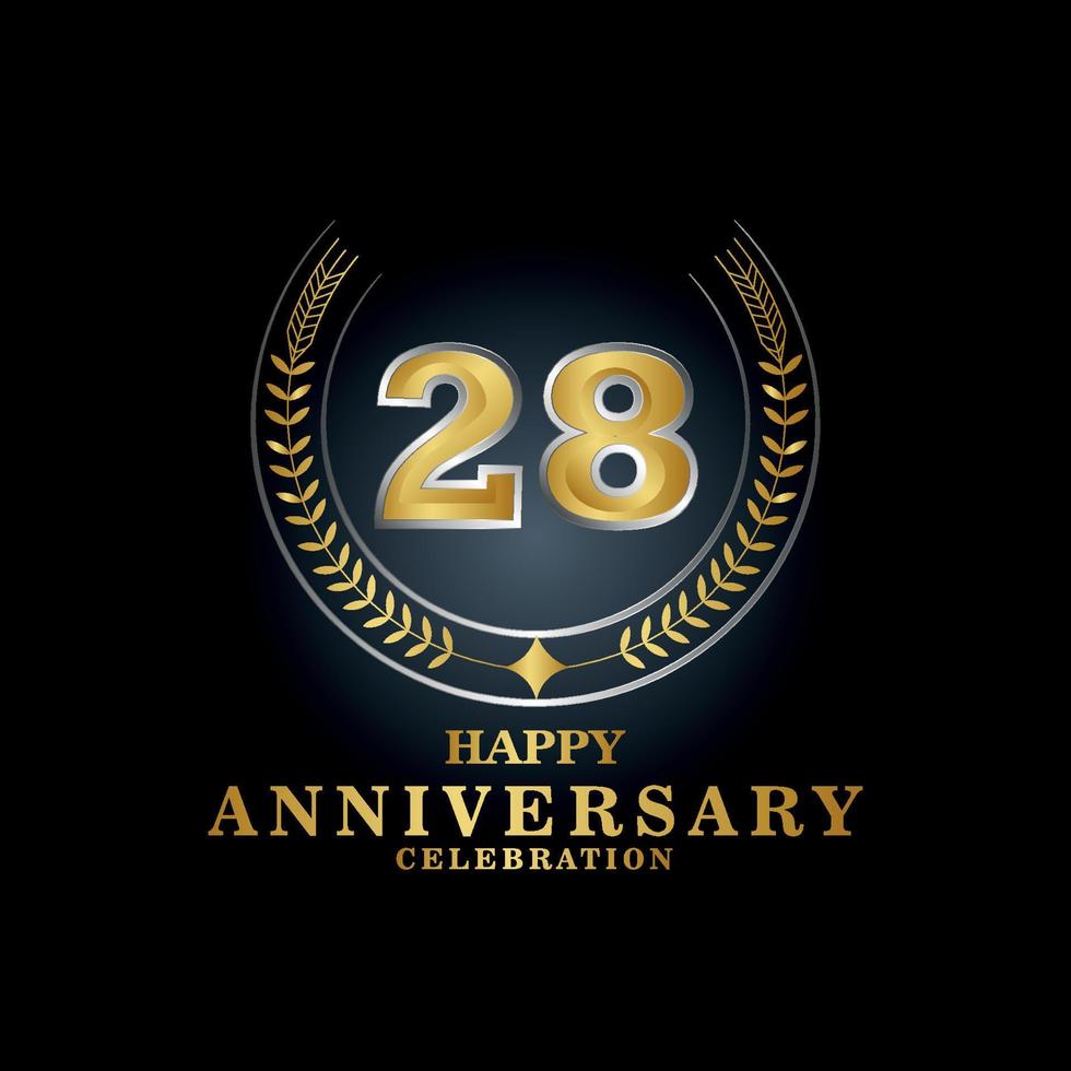 Template emblem 28th years old luxurious anniversary with a frame in the form of laurel branches and the number . anniversary royal logo. Vector illustration Design