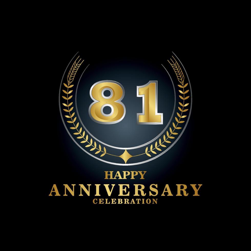 Template emblem 81st years old luxurious anniversary with a frame in the form of laurel branches and the number . anniversary royal logo. Vector illustration Design