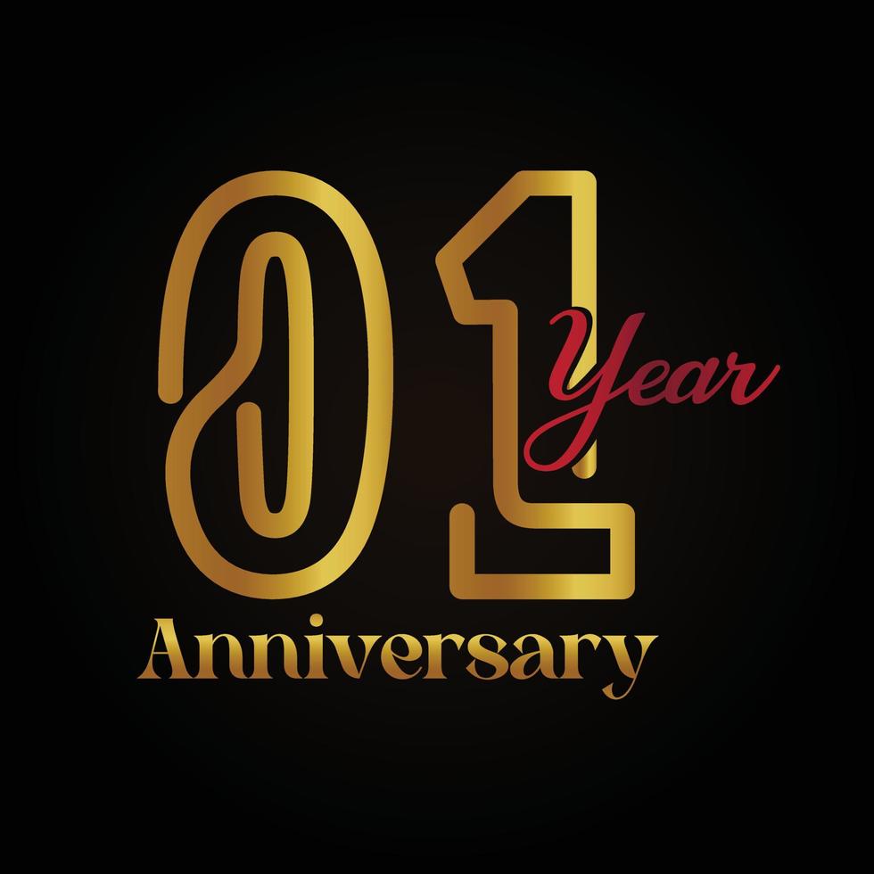 01st anniversary celebration logotype with handwriting golden and red colour elegant design . vector anniversary for celebration, invitation card, and greeting card.