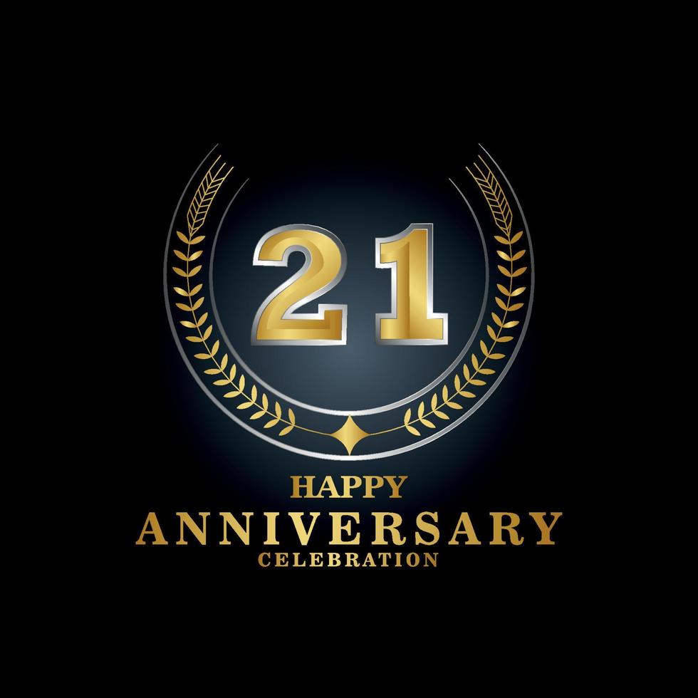 Template emblem 21st years old luxurious anniversary with a frame in the form of laurel branches and the number . anniversary royal logo. Vector illustration Design