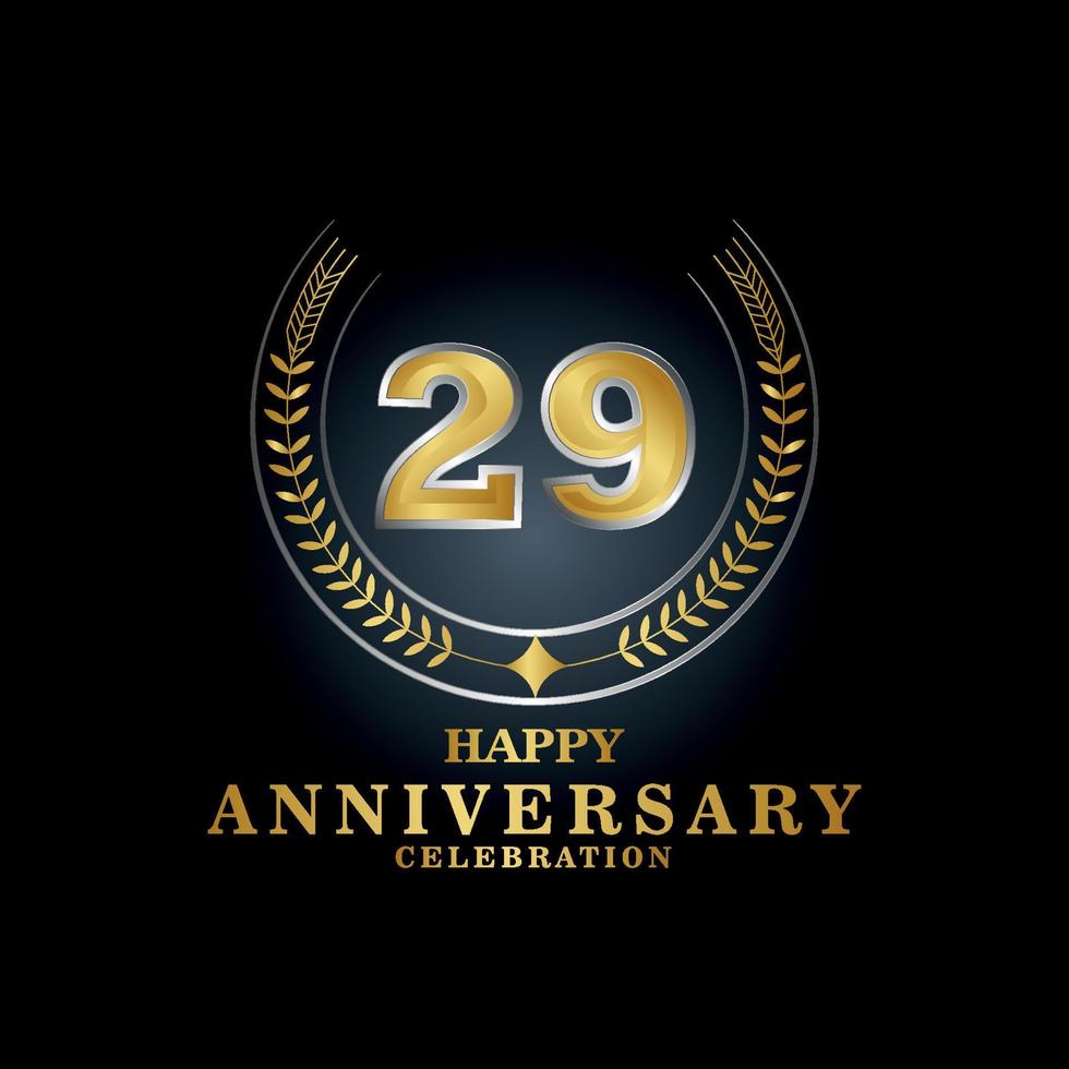 Template emblem 29th years old luxurious anniversary with a frame in the form of laurel branches and the number . anniversary royal logo. Vector illustration Design