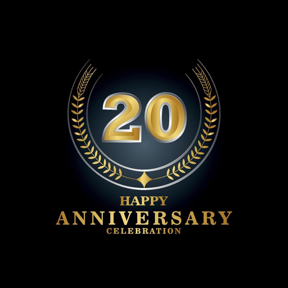 emblema de plantilla 20 años lujoso aniversario con un marco en forma de ramas de laurel y el número. logotipo real de aniversario. diseño de ilustración vectorial vector