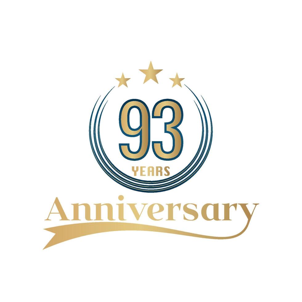 93 Year Anniversary Vector Template Design Illustration. Gold And Blue color design with ribbon