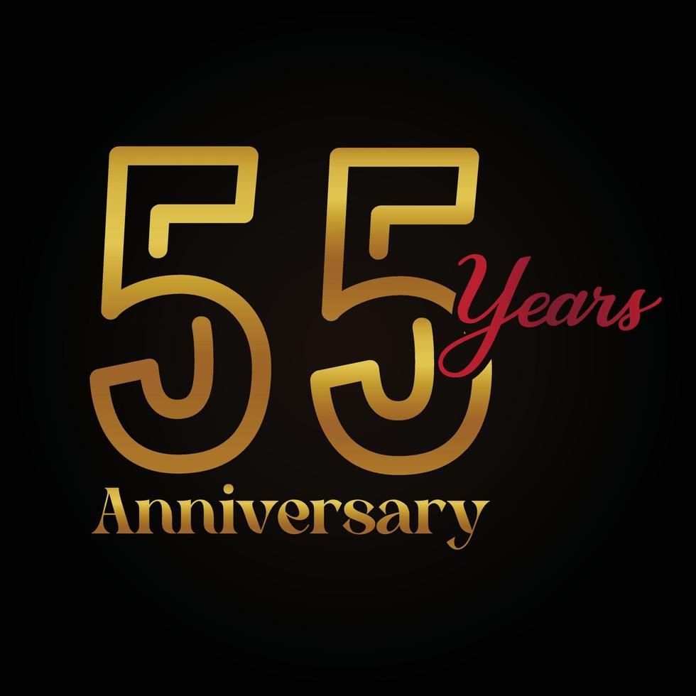 55th anniversary celebration logotype with handwriting golden and red colour elegant design . vector anniversary for celebration, invitation card, and greeting card.