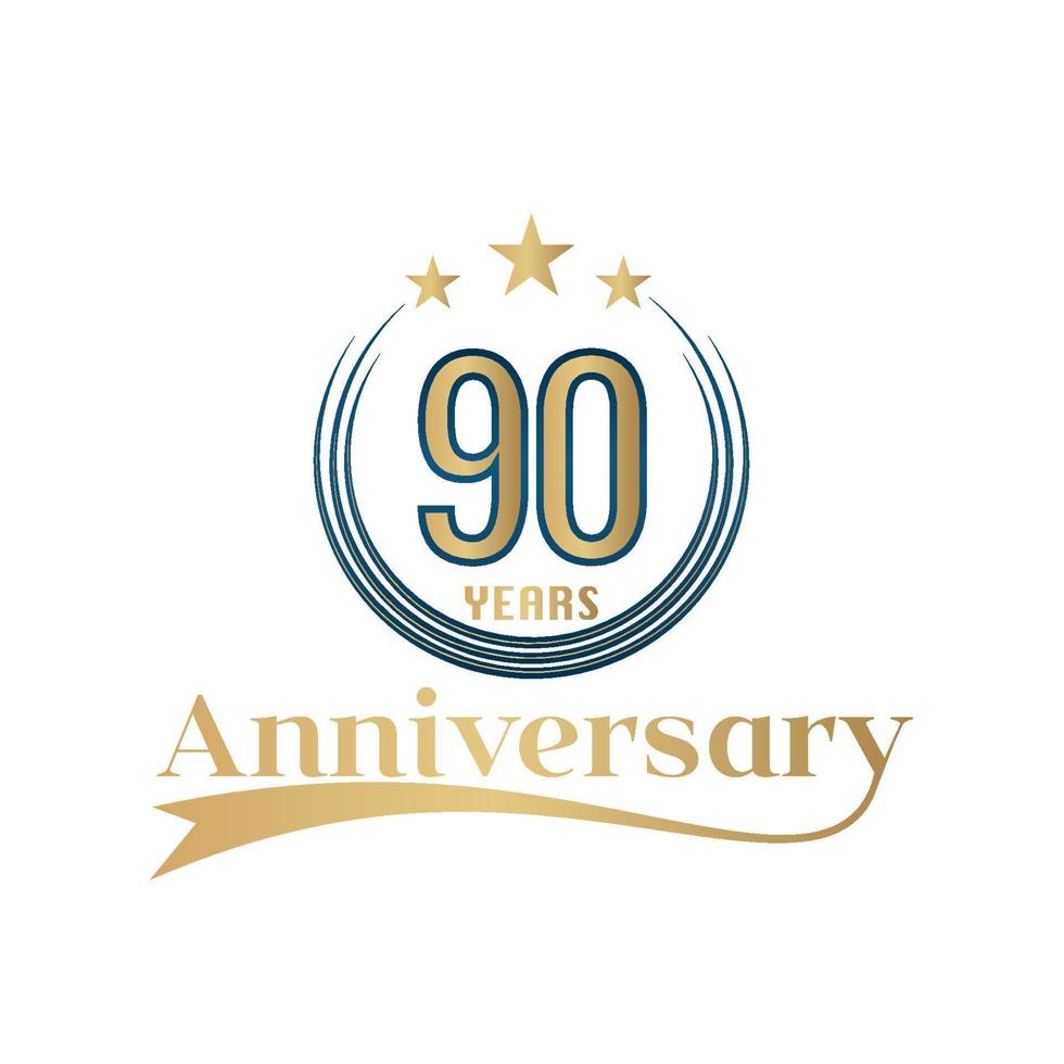 90 Year Anniversary Vector Template Design Illustration. Gold And Blue color design with ribbon