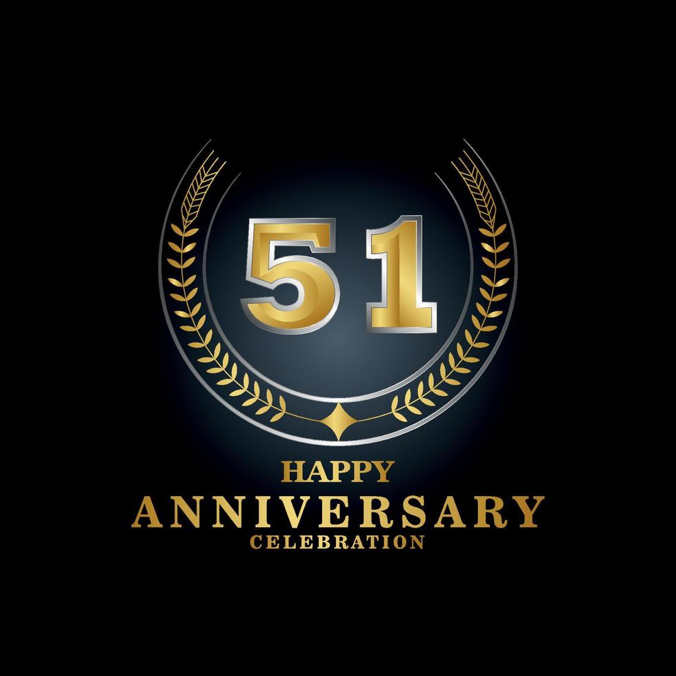 Template emblem 51st years old luxurious anniversary with a frame in the form of laurel branches and the number . anniversary royal logo. Vector illustration Design