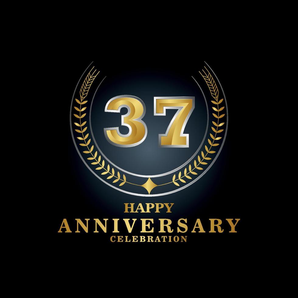 Template emblem 37th years old luxurious anniversary with a frame in the form of laurel branches and the number . anniversary royal logo. Vector illustration Design