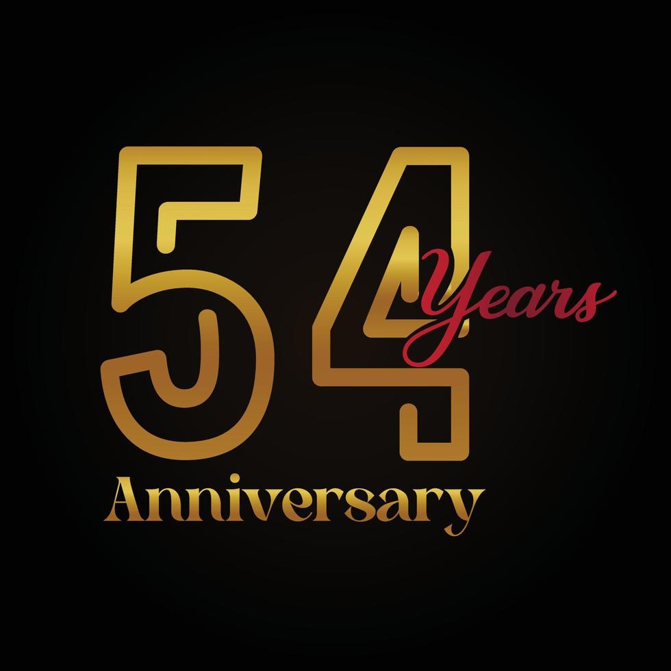 54th anniversary celebration logotype with handwriting golden and red colour elegant design . vector anniversary for celebration, invitation card, and greeting card.