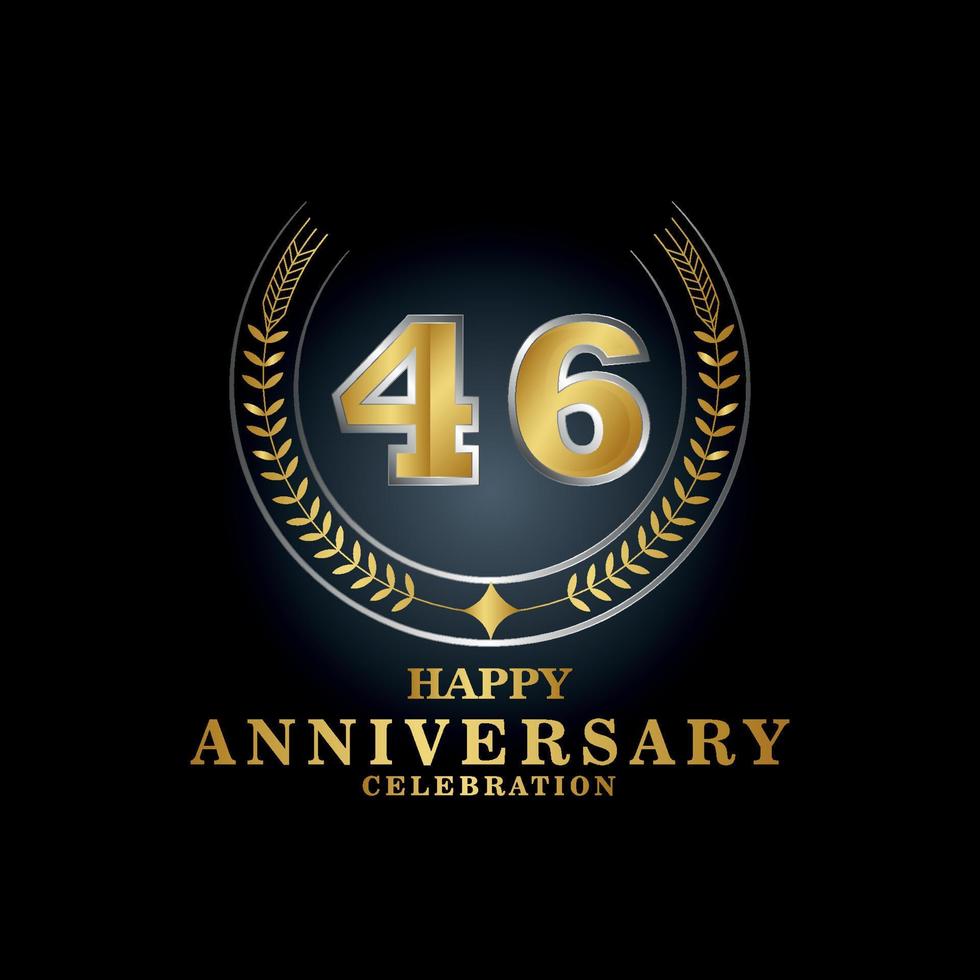 Template emblem 46th years old luxurious anniversary with a frame in the form of laurel branches and the number . anniversary royal logo. Vector illustration Design