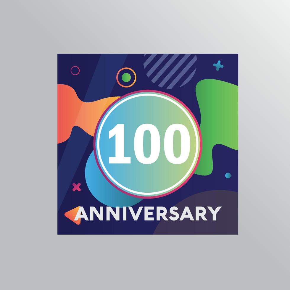 Logotipo de aniversario de 100 años, celebración de cumpleaños de diseño vectorial con fondo colorido y forma abstracta. vector