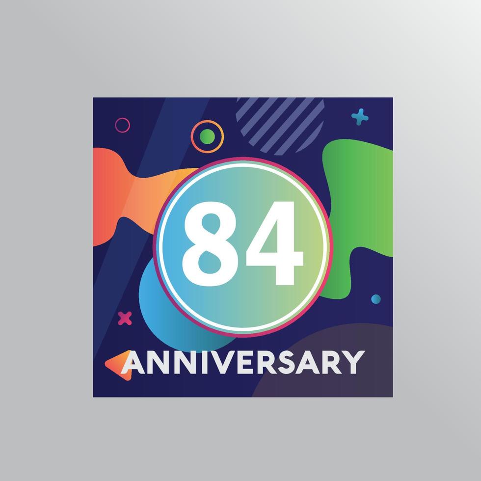 Logotipo de aniversario de 84 años, celebración de cumpleaños de diseño vectorial con fondo colorido y forma abstracta. vector