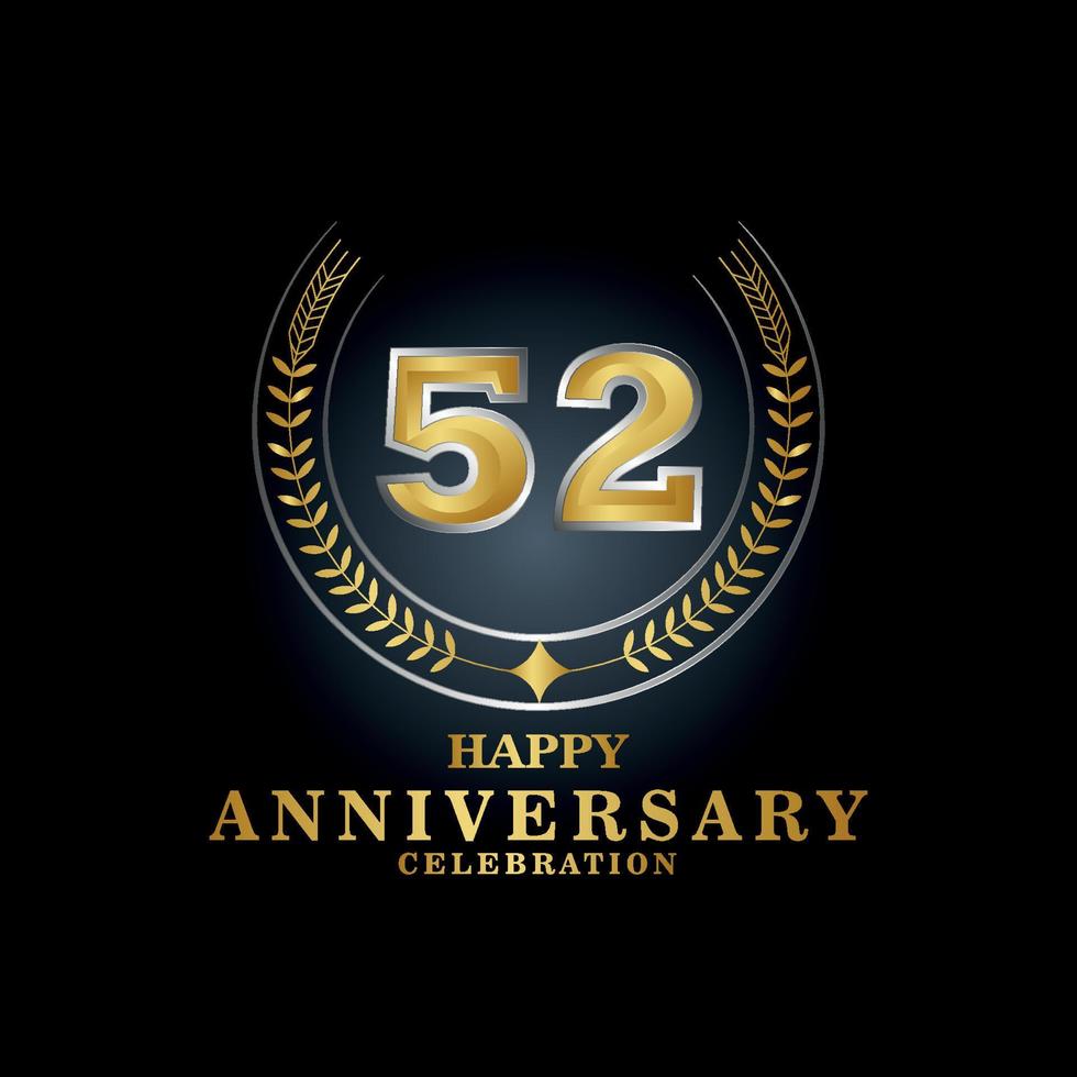 Template emblem 52nd years old luxurious anniversary with a frame in the form of laurel branches and the number . anniversary royal logo. Vector illustration Design