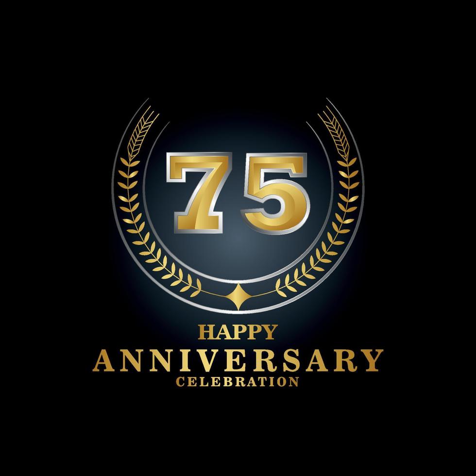 Template emblem 75th years old luxurious anniversary with a frame in the form of laurel branches and the number . anniversary royal logo. Vector illustration Design