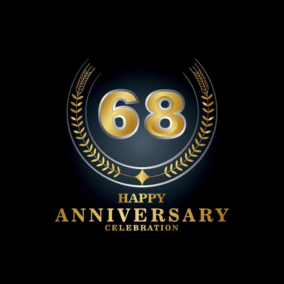 Template emblem 68th years old luxurious anniversary with a frame in the form of laurel branches and the number . anniversary royal logo. Vector illustration Design