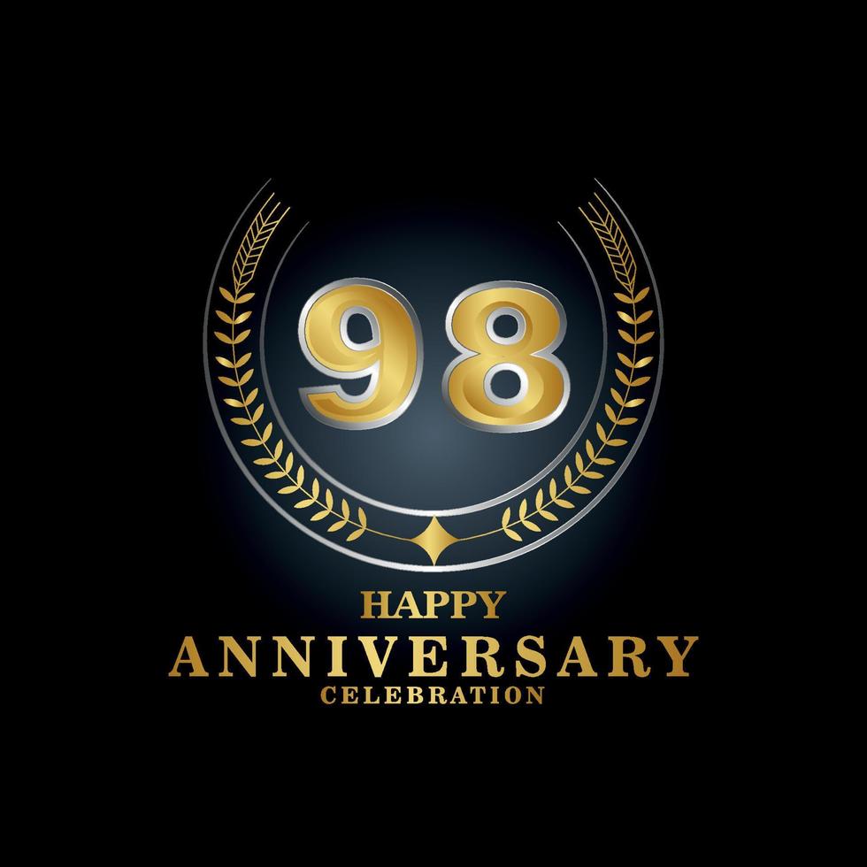 Template emblem 98th years old luxurious anniversary with a frame in the form of laurel branches and the number . anniversary royal logo. Vector illustration Design