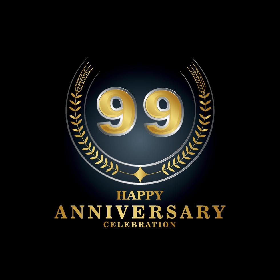 Template emblem 99th years old luxurious anniversary with a frame in the form of laurel branches and the number . anniversary royal logo. Vector illustration Design