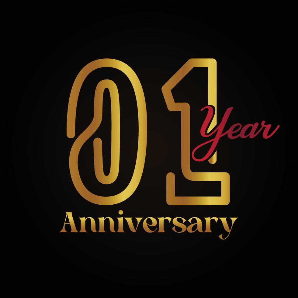 01st anniversary celebration logotype with handwriting golden and red colour elegant design . vector anniversary for celebration, invitation card, and greeting card.