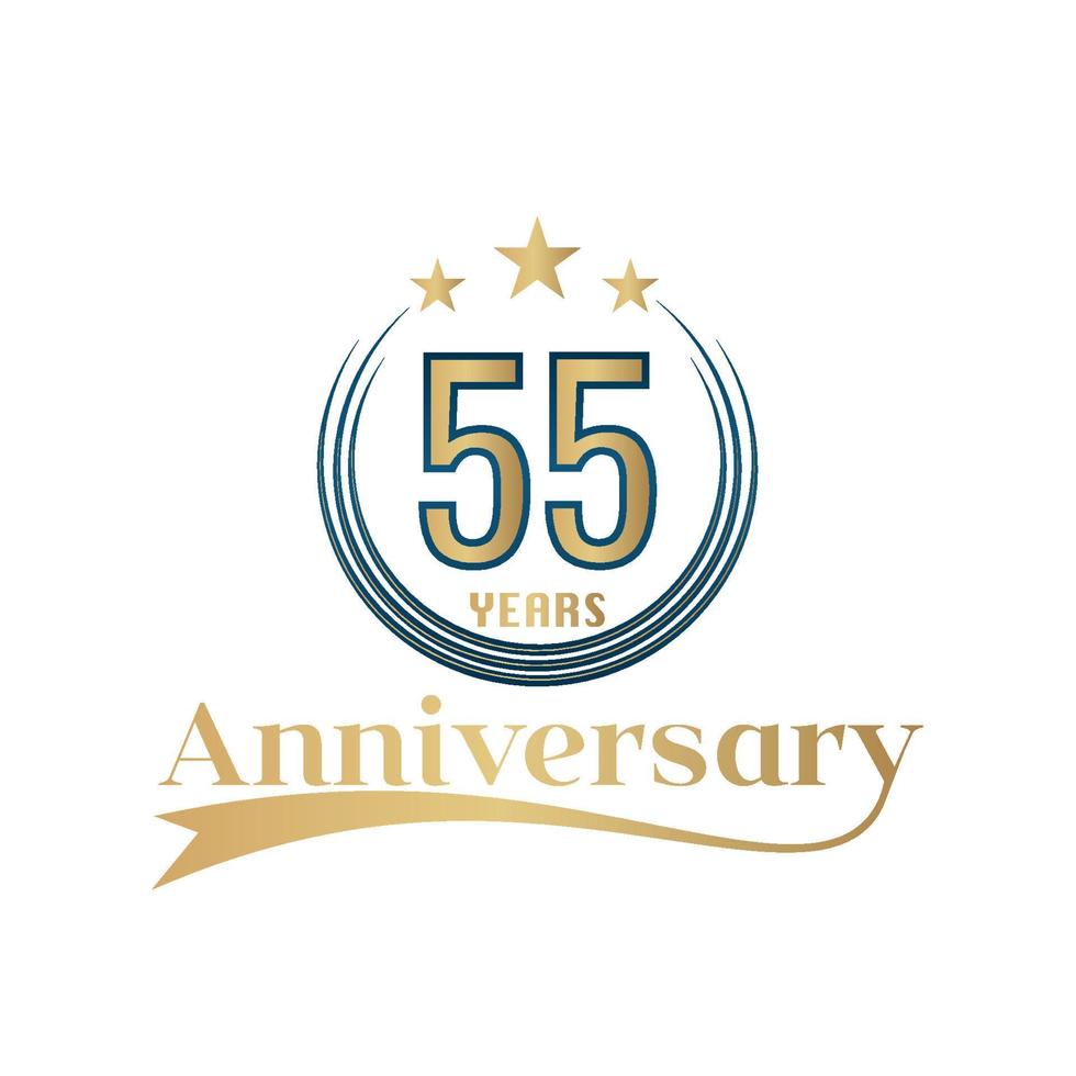 55 Year Anniversary Vector Template Design Illustration. Gold And Blue color design with ribbon