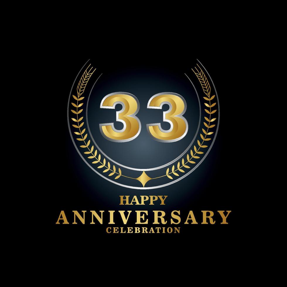 Template emblem 33rd years old luxurious anniversary with a frame in the form of laurel branches and the number . anniversary royal logo. Vector illustration Design