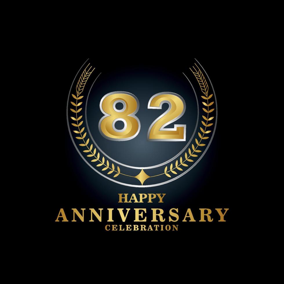 Template emblem 82th years old luxurious anniversary with a frame in the form of laurel branches and the number . anniversary royal logo. Vector illustration Design