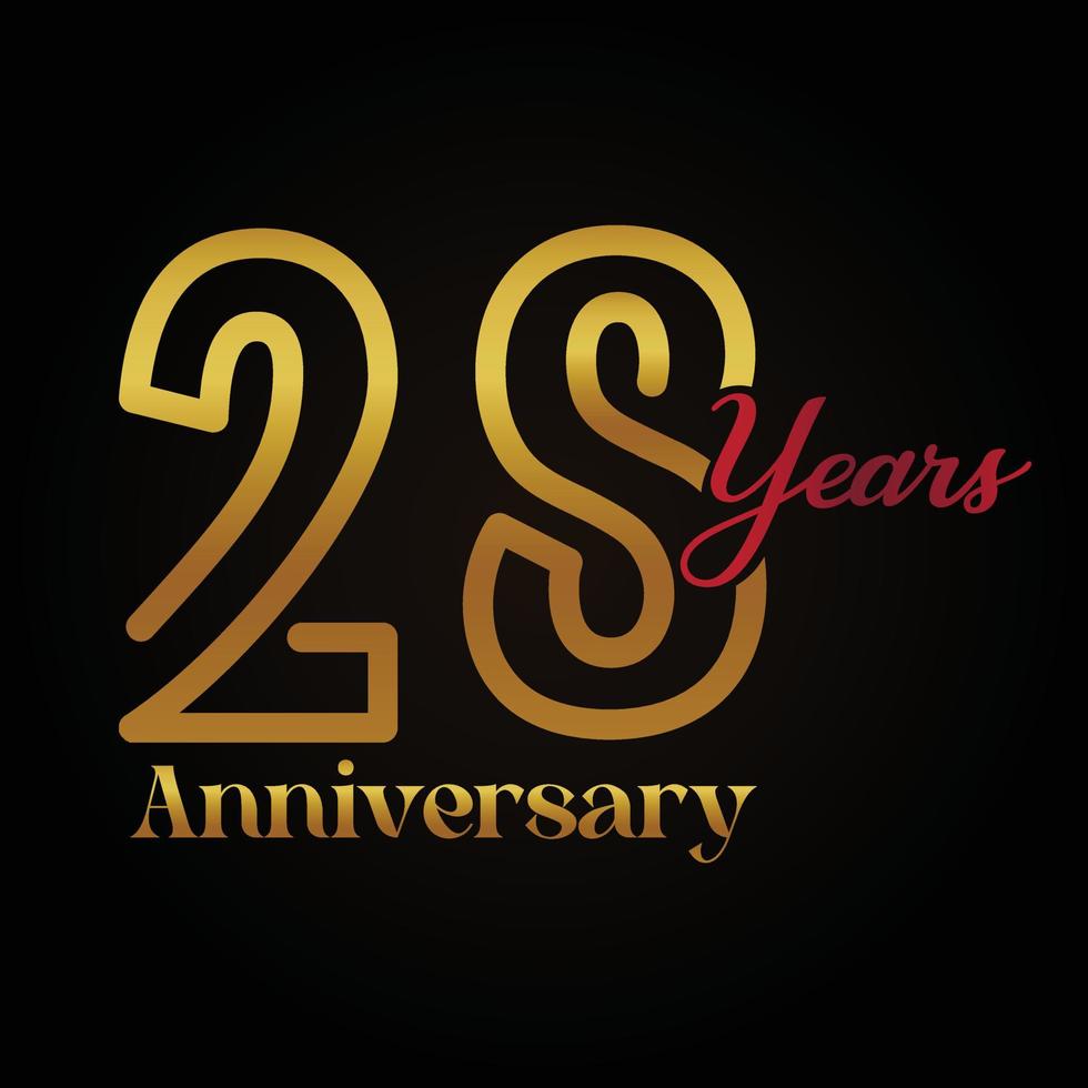 28th anniversary celebration logotype with handwriting golden and red colour elegant design . vector anniversary for celebration, invitation card, and greeting card.