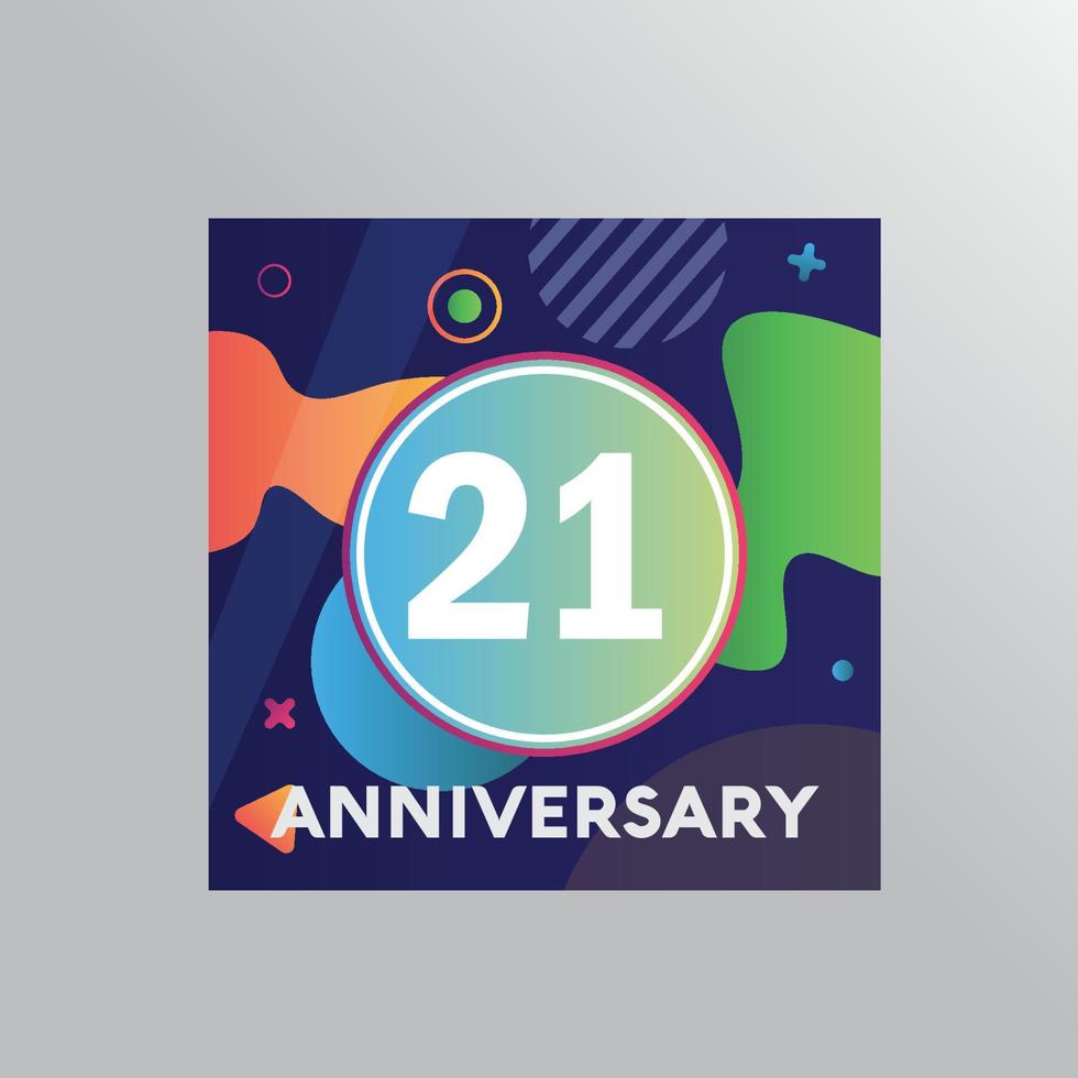 21st years anniversary logo, vector design birthday celebration with colourful background and abstract shape.