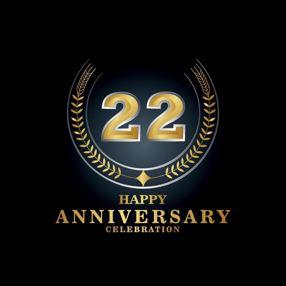 emblema de plantilla 22 años lujoso aniversario con un marco en forma de ramas de laurel y el número. logotipo real de aniversario. diseño de ilustración vectorial vector
